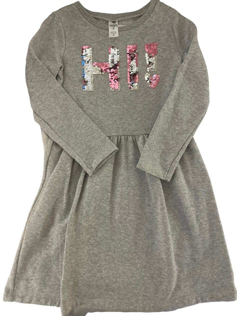 Carter's Grey Pink Flip Sequin Hi  cozy sweatshirt Dress size 7